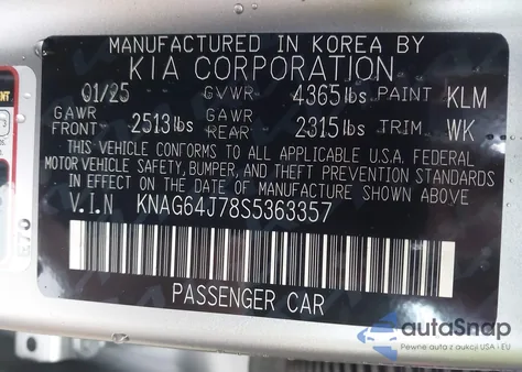 2025 Kia K5 Gt-Line z USA, uszkodzony, nr VIN KNAG64J78S5363357